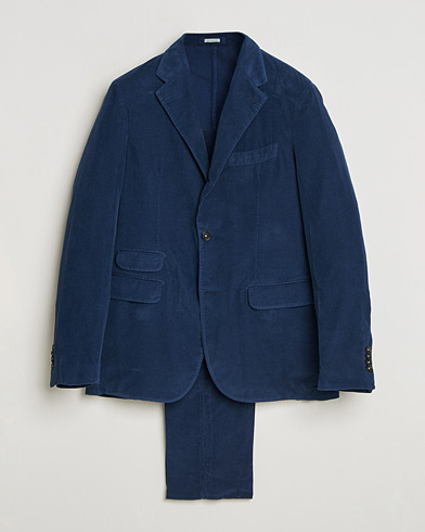 スーツ 90s EMPORIO ARMANI Stand Collar Corduroy Giorgio Armani Slim Fit Peak Lapel Wool Suit Navy at CareOfCarl.com