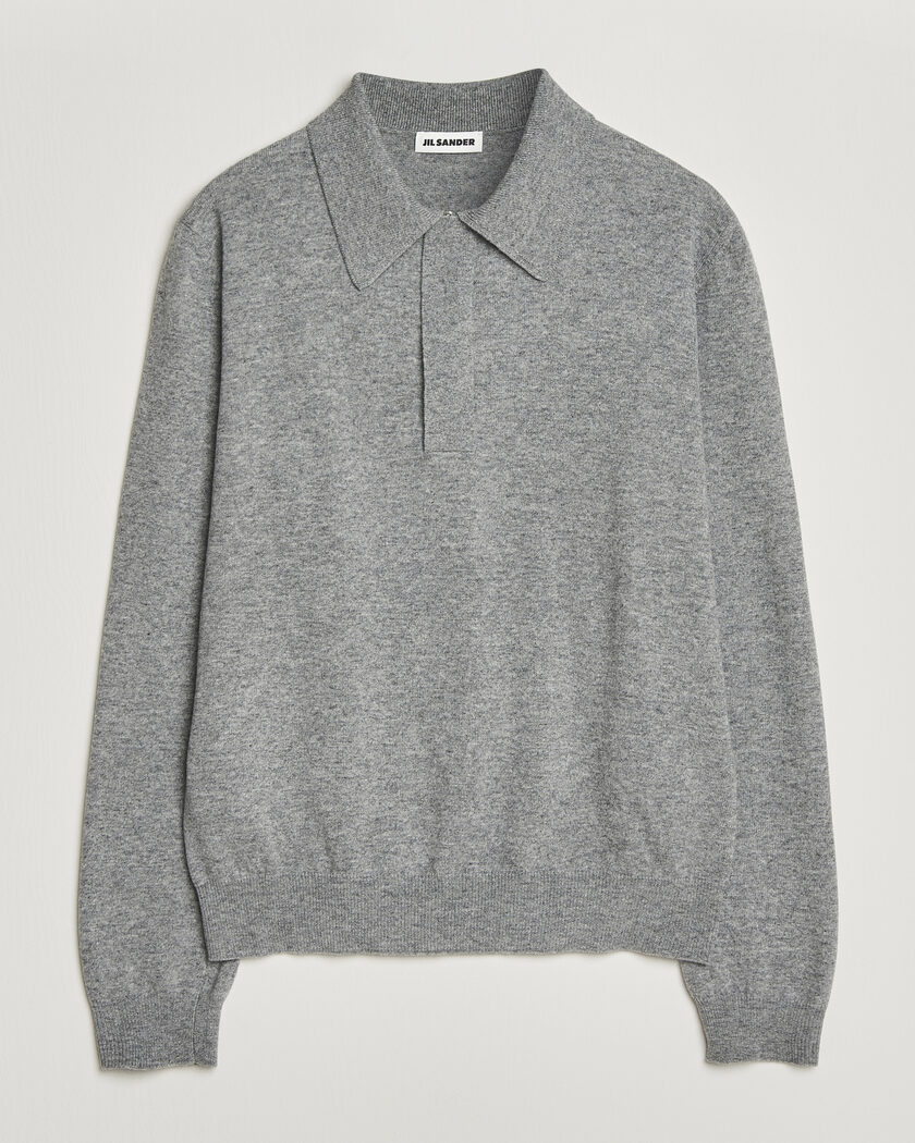 Piacenza Cashmere Merino Wool Long Sleeve Polo Light Grey at
