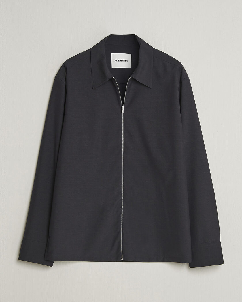 Jil Sander Wool Gabardine Zip Shirt Black at CareOfCarl.com