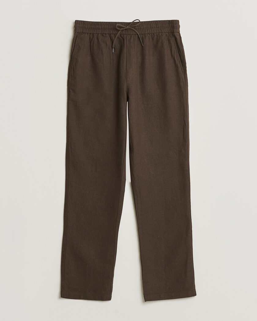 GANT Regular Fit Linen Drawstring Pants Dry Herb Green at