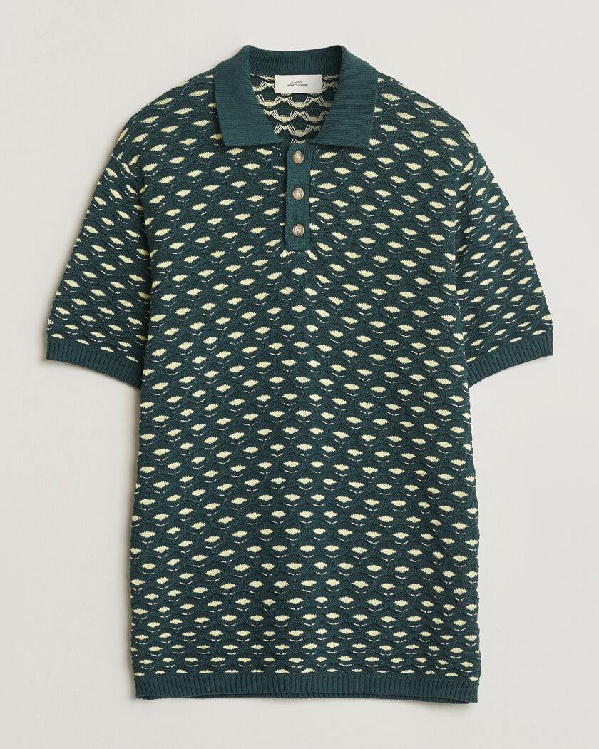 BEAMS PLUS Zip Knit Striped Polo Olive at CareOfCarl.com