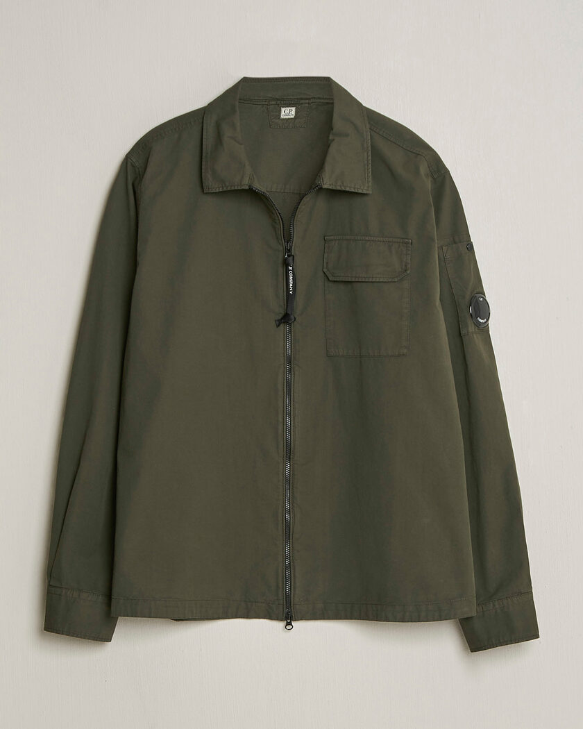 C.P. Company Garment Dyed Gabardine Zip Overshirt Dark Green – Green