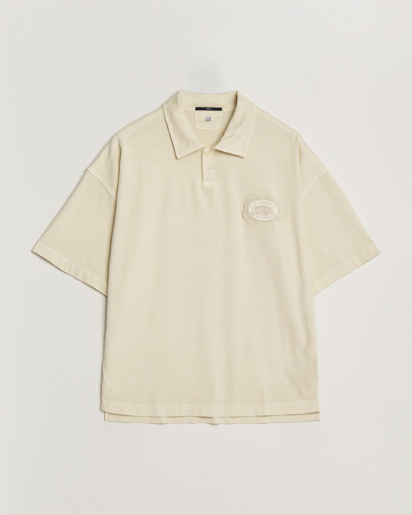  C.P. Company Boxy Fit Cotton Logo Polo Cream – White