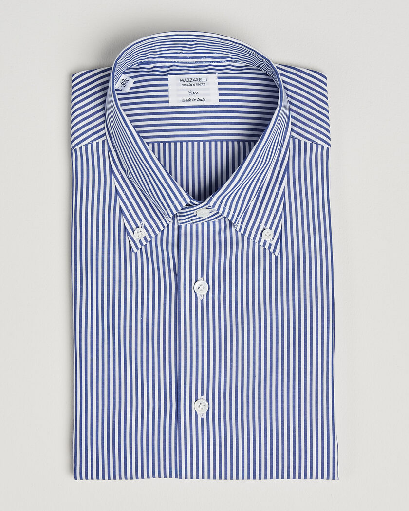 Mazzarelli Soft Cotton Button Down Shirt Blue Stripe – Blue