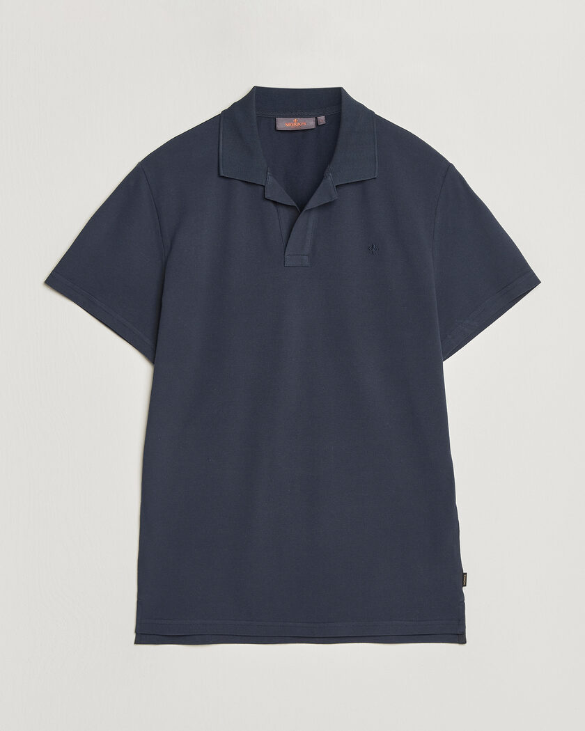 【AURALEE】Cotton knit Short Sleeve Auralee Cotton Knit Skipper Polo Navy Stripe at CareOfCarl.com