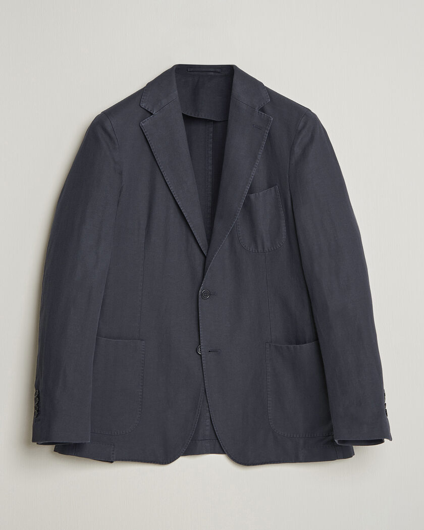 Morris Washed Cotton Herringbone Blazer Navy – Blue
