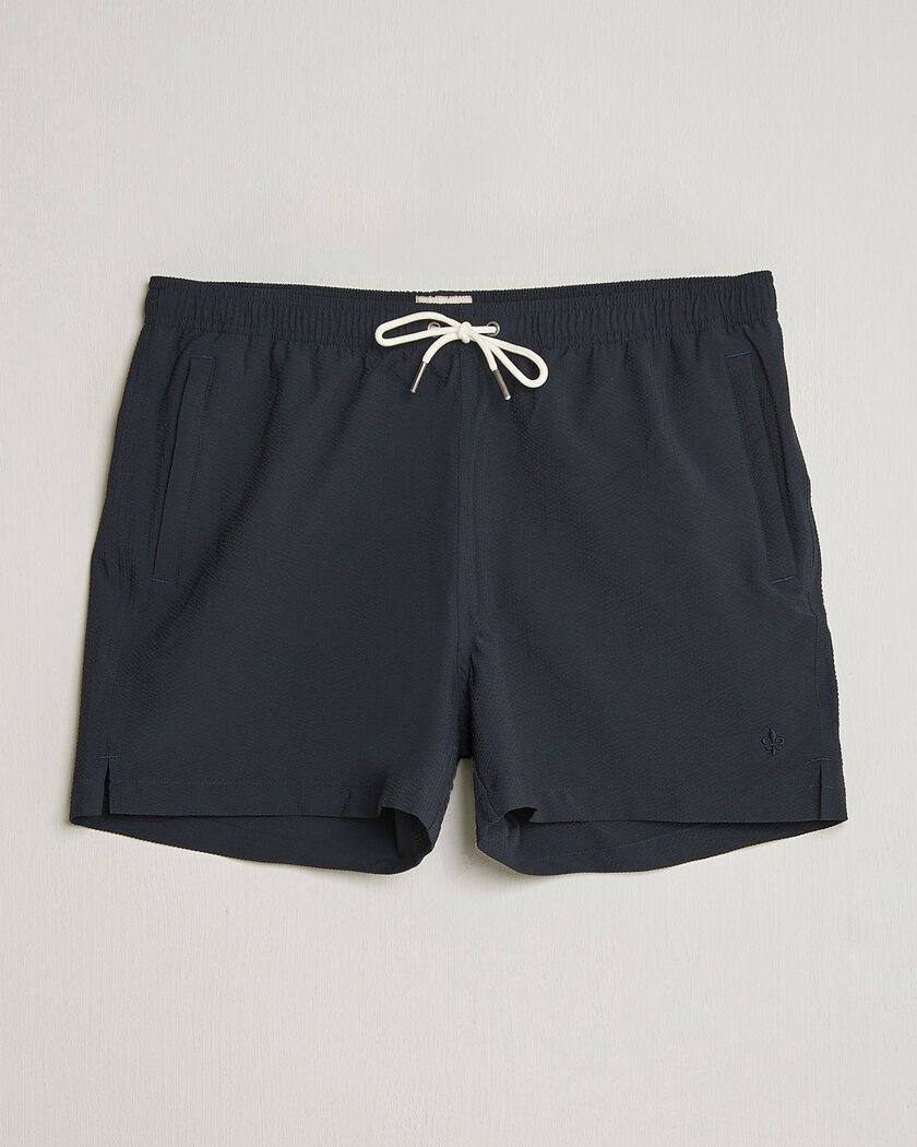 Morris Seersucker Bathing Trunks Dark Blue – Blue