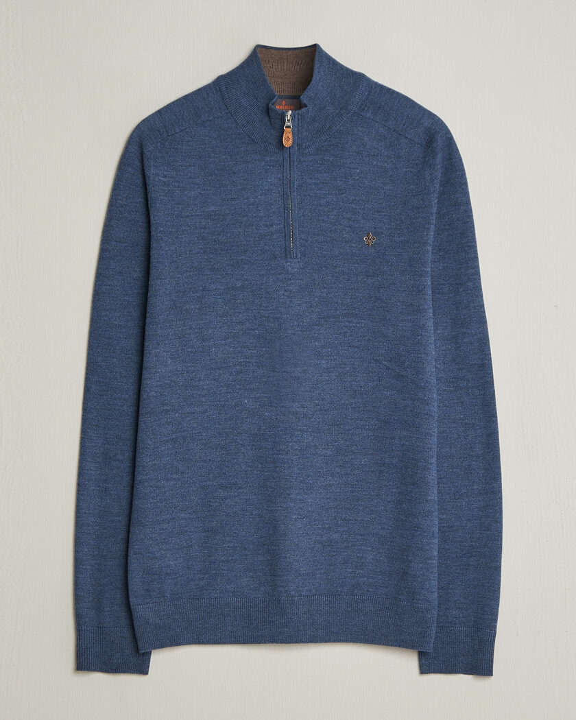 Morris John Merino Half-Zip Blue – Blue