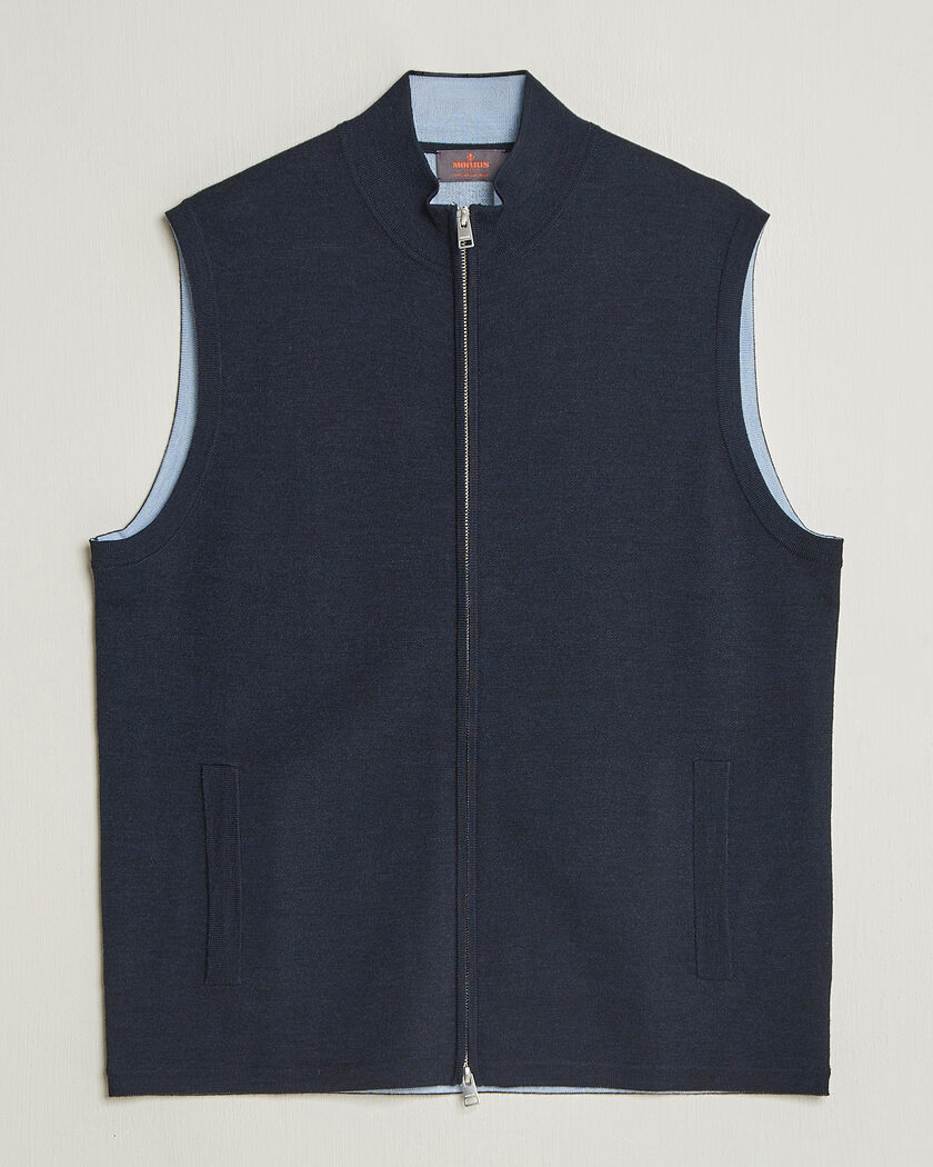 Morris Merino Double Zip Vest Navy – Blue