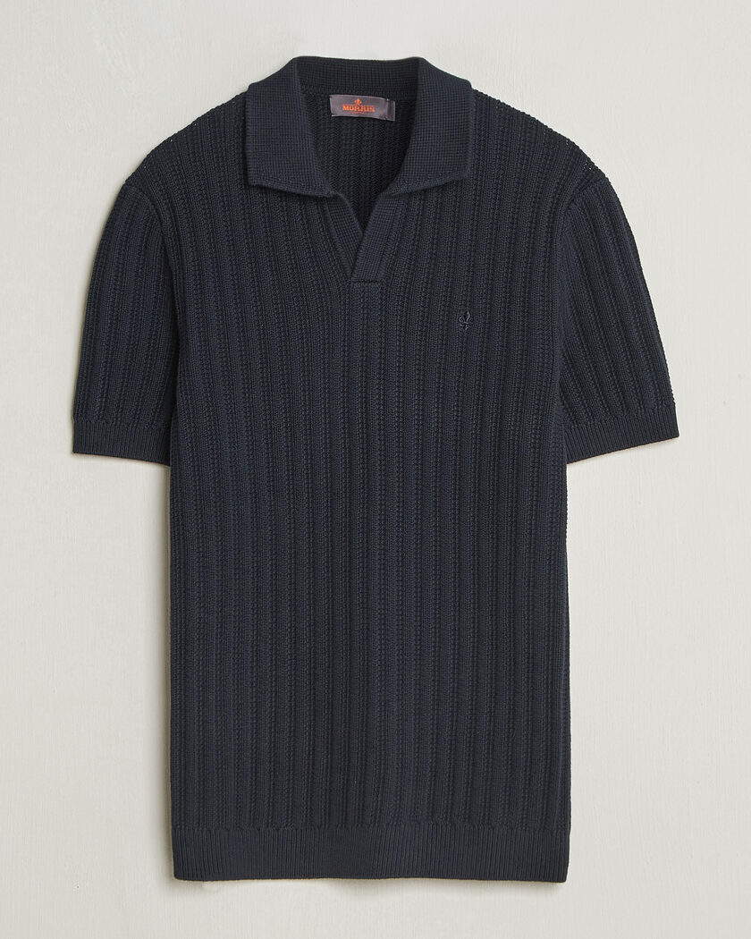 Gran Sasso Cotton Cable Knitted Polo Navy at CareOfCarl.com