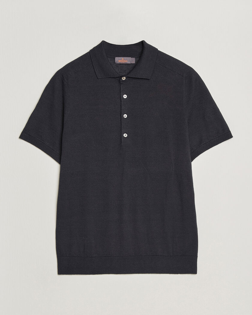 Gran Sasso Cotton Cable Knitted Polo Navy at CareOfCarl.com