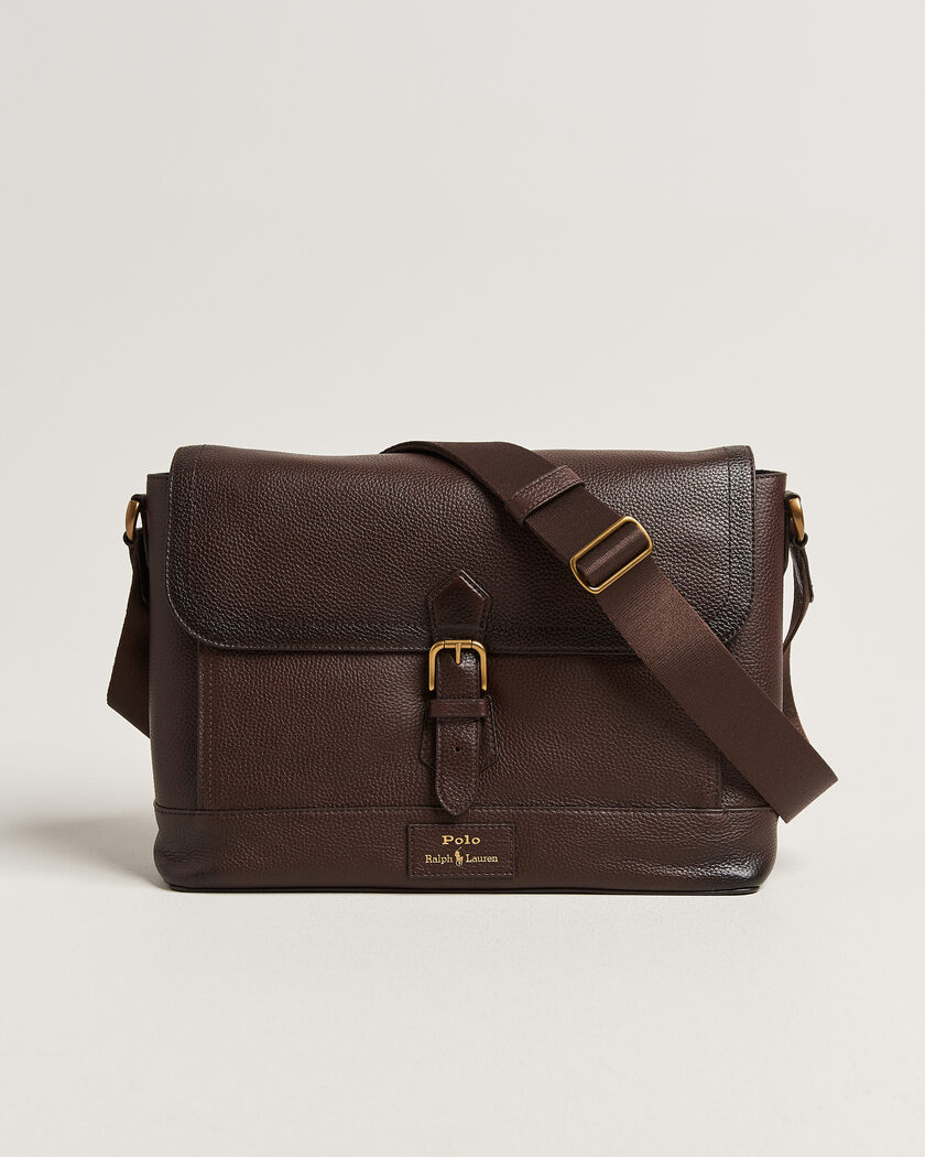 Polo Ralph Lauren Pebble Leather Messenger Bag Dark Brown – Brown