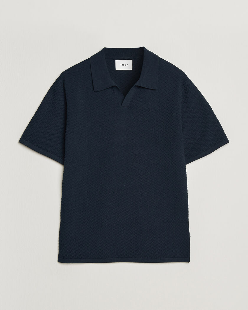 NN07 Paul Structured Knitted Polo Navy Blue – Blue