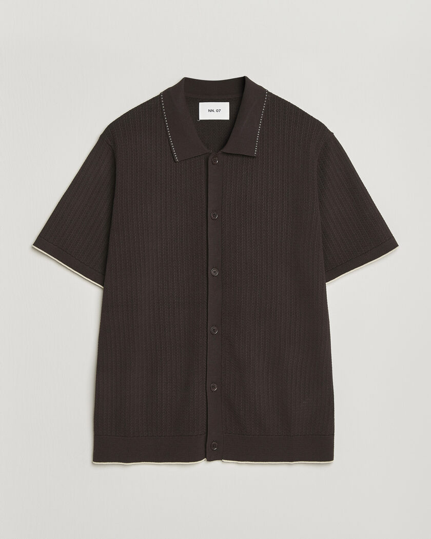 NN07 Nalo Knitted Short Sleeve Shirt Deep Truffle – Brown