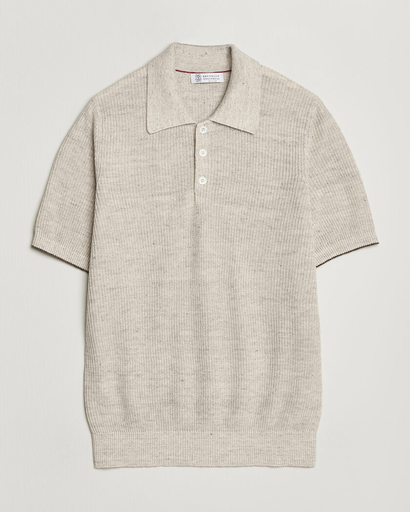 Brunello Cucinelli Linen Rib Knitted Polo Light Beige – Beige