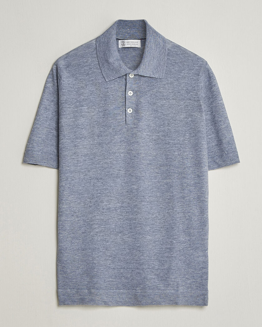 Brunello Cucinelli Linen Knitted Polo Light Blue – Blue