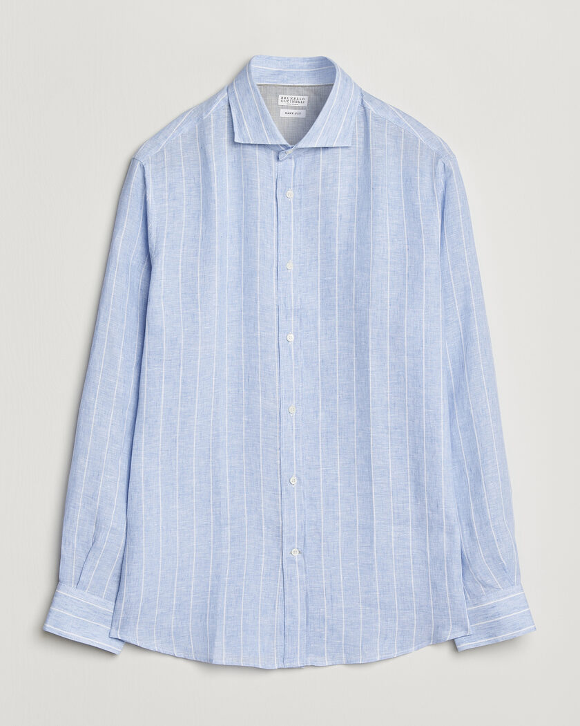Brunello Cucinelli Easy Fit Linen Shirt Light Blue Stripe – Blue