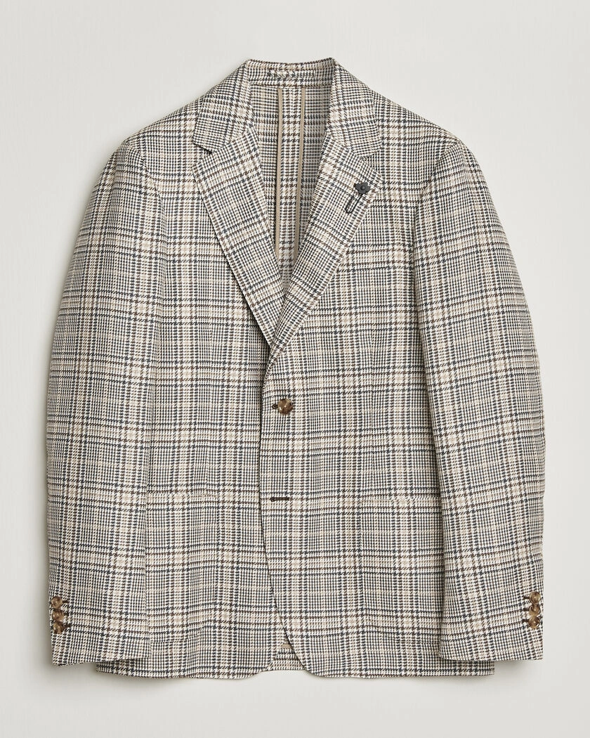 Lardini Multi Check Cotton/Linen Blazer Beige – Beige
