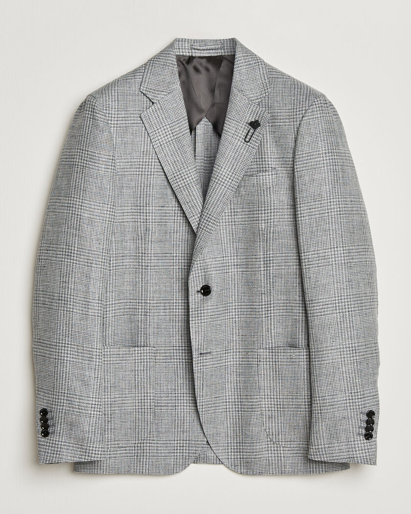 Lardini Checked Linen/Wool Blazer Grey – Grey