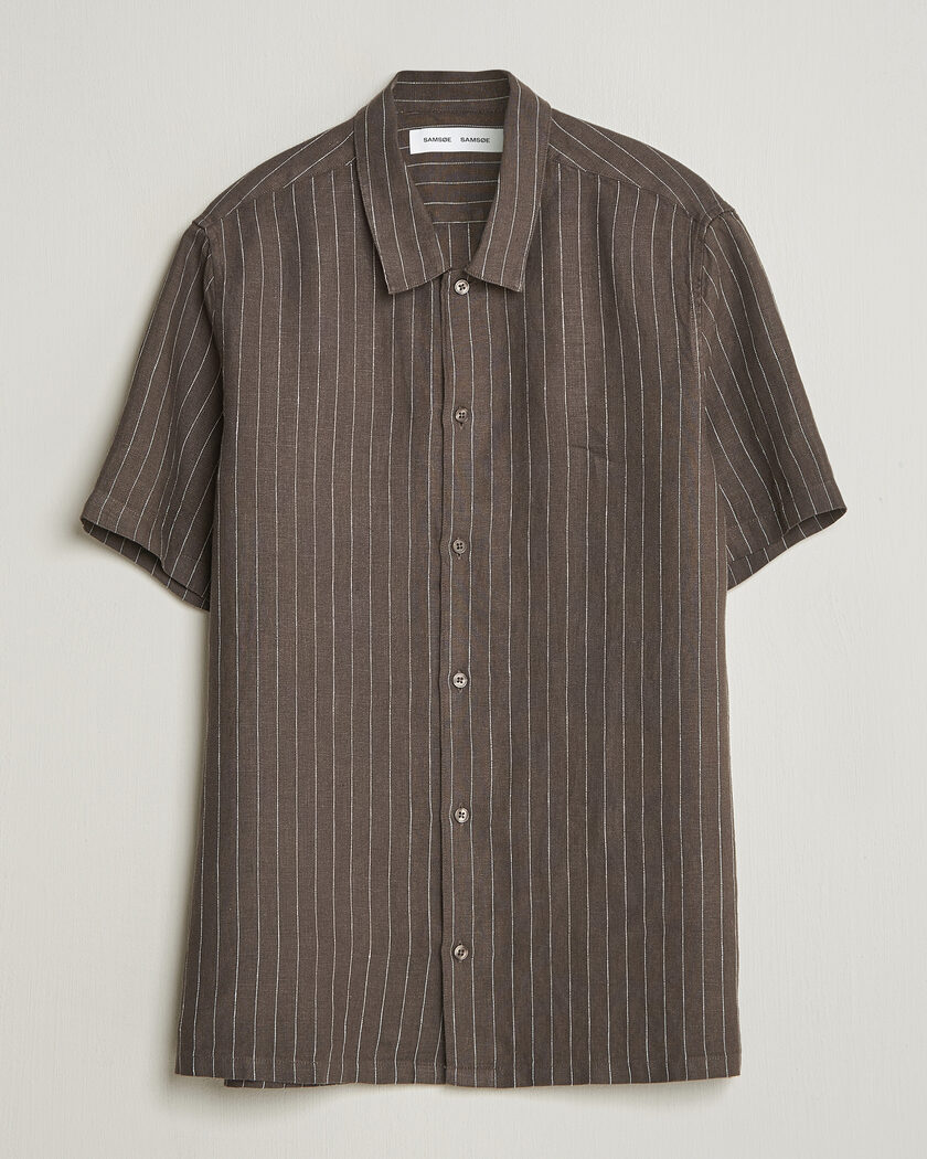 Samsøe Samsøe Avan Linen Striped Short Sleeve Shirt Black Olive – Green