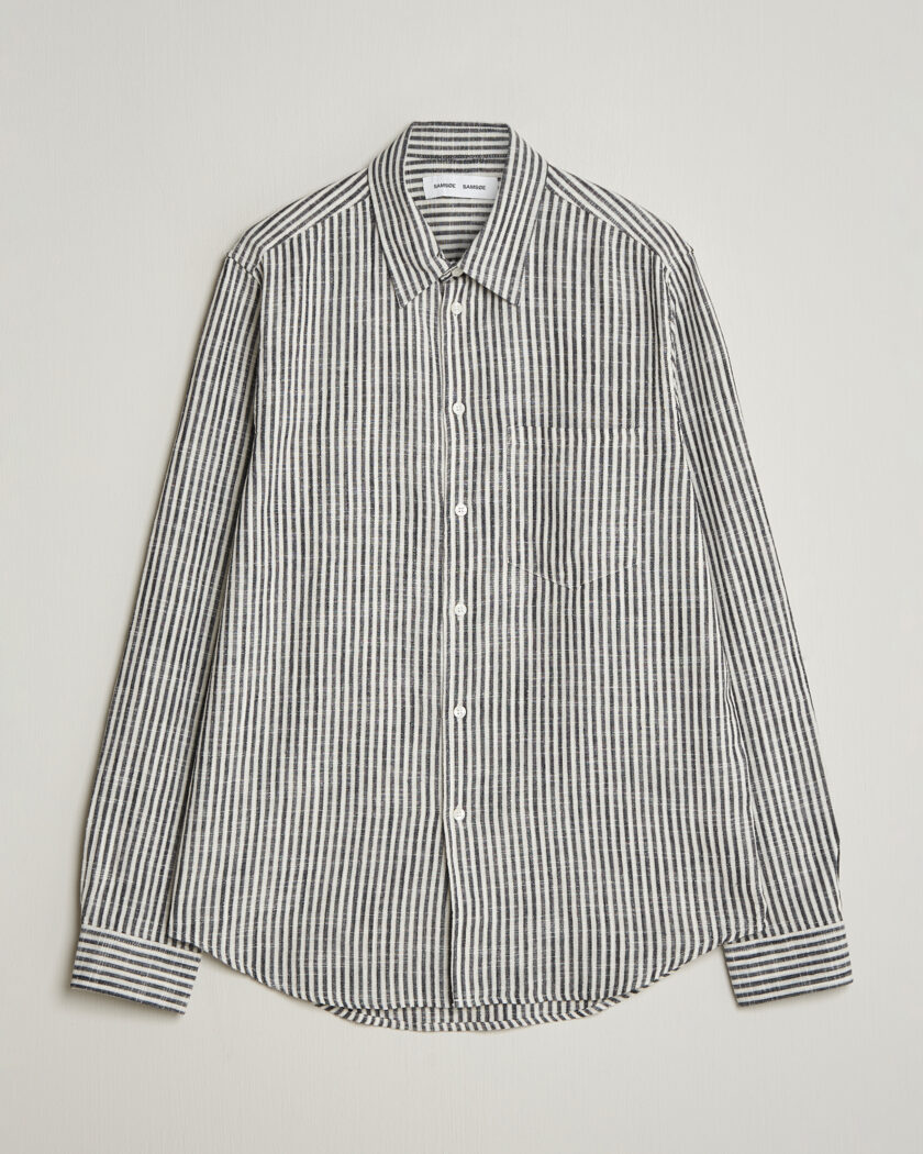 Samsøe Samsøe Liam Cotton/Linen Striped Shirt Salute Navy – Blue