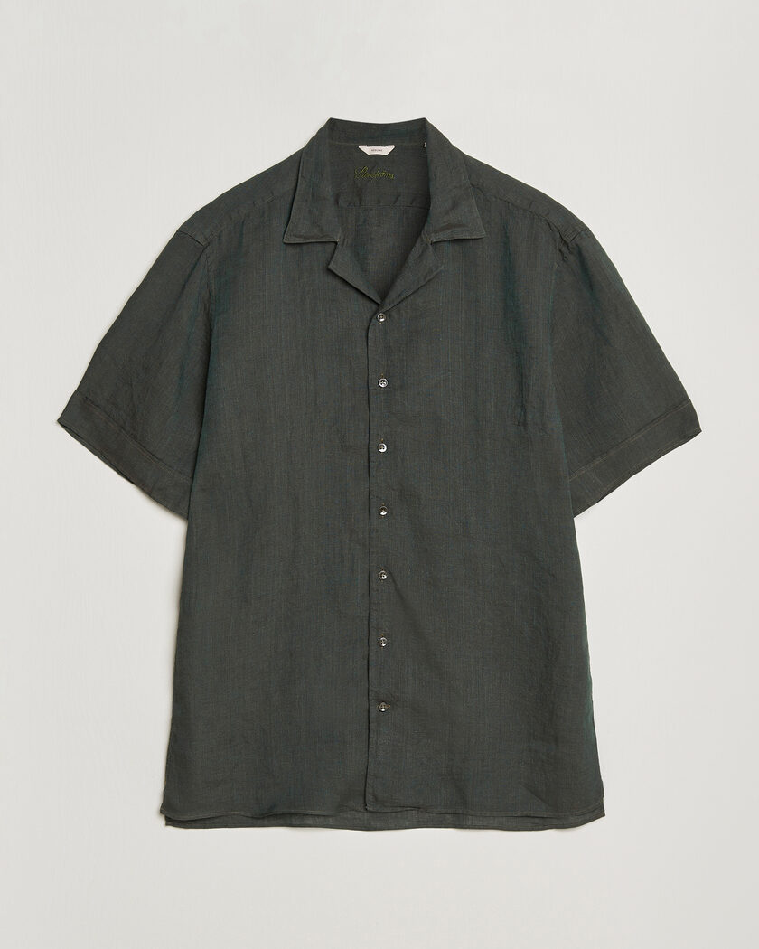 Stenströms Short Sleeve Linen Shirt Dark Green – Green