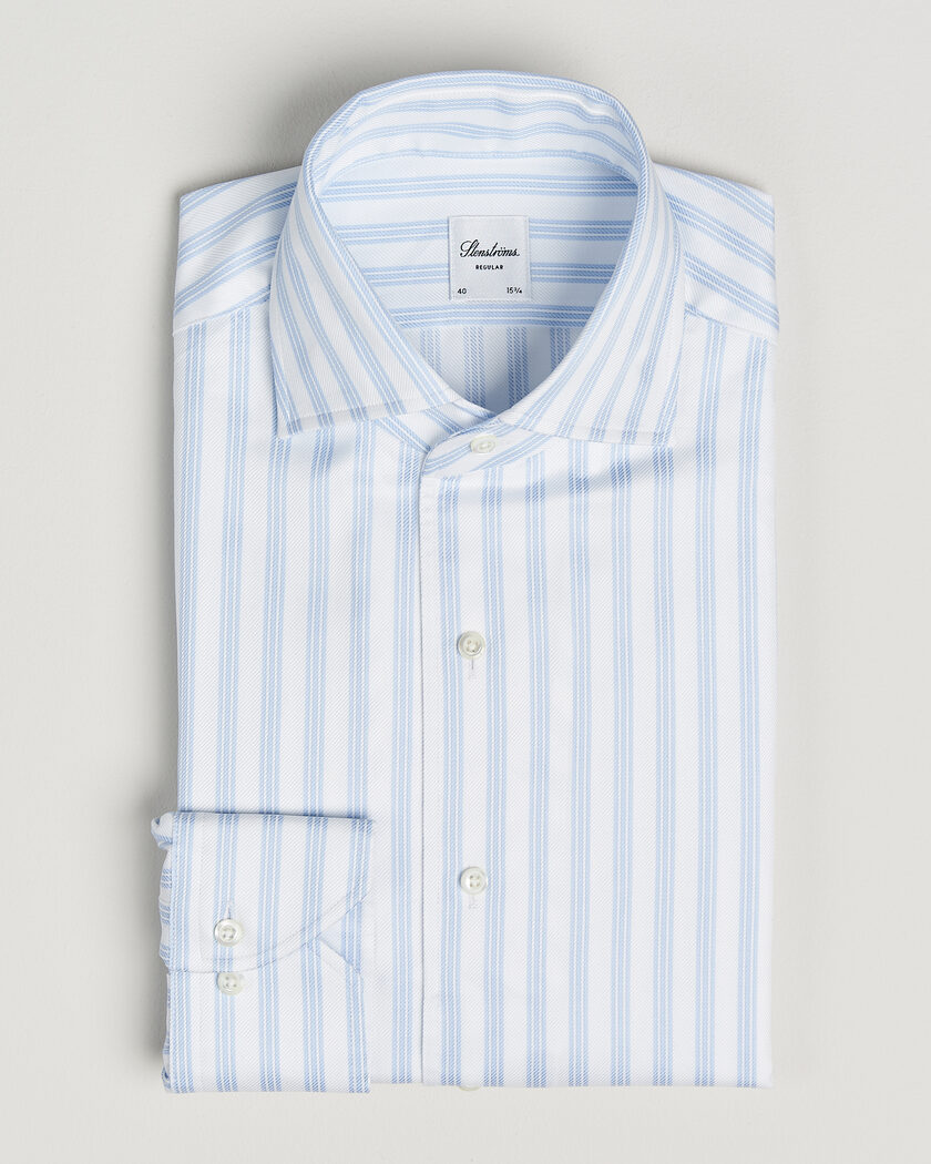 Stenströms Regular Fit One Piece Collar Striped Shirt Blue – Blue