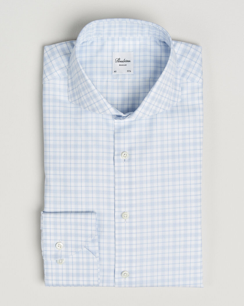 Stenströms Regular Fit Checked Twill Shirt Light Blue – Blue