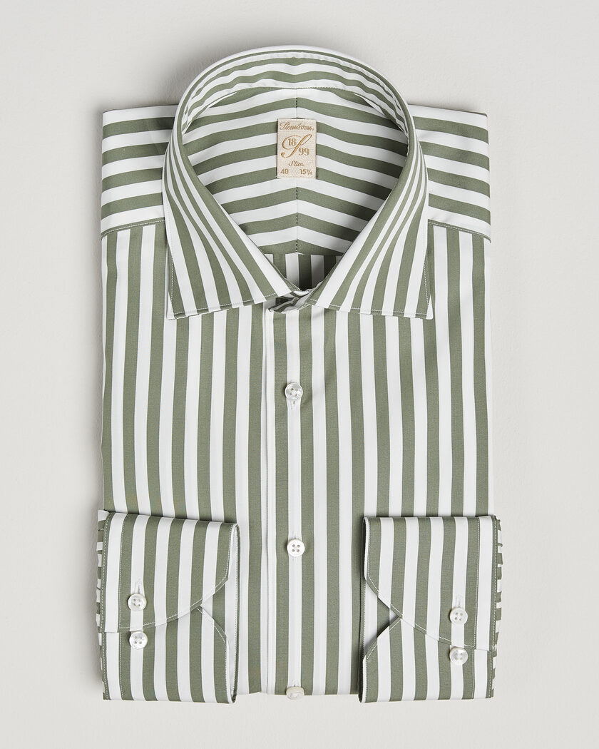 Stenströms 1899 Cotton Twill Striped Shirt Green – Green