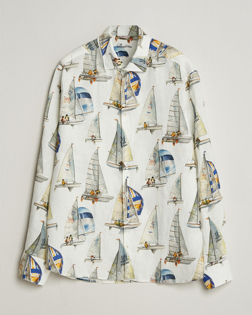 Stenströms Regular Fit Printed Sailing Linen Shirt White – White
