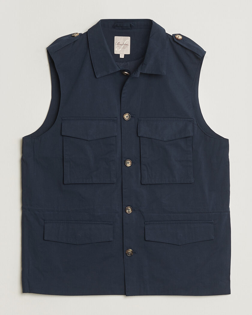 Stenströms Cotton  Twill Vest Navy – Blue