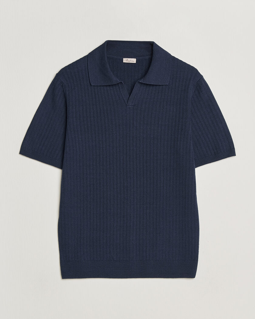 Stenströms Linen/Merino Structured Polo Navy – Blue