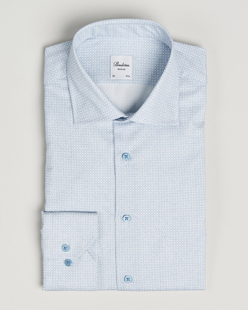 Stenströms Regular Fit Micro Printed Twill Shirt Light Blue – Blue