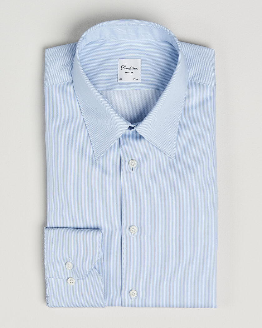 Stenströms Regular Fit Thin Stripe Pointed Collar Shirt Blue – Blue