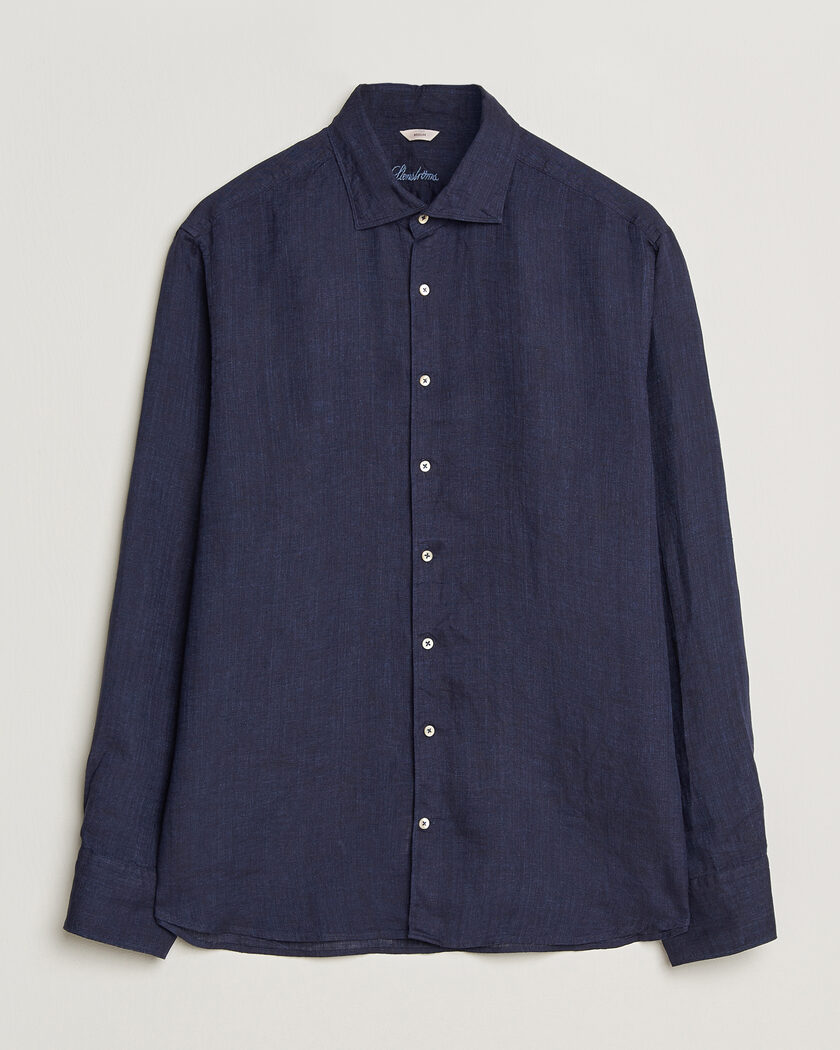 Stenströms Regular Fit Cut Away Linen Shirt Navy – Blue