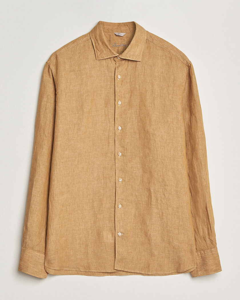 Stenströms Regular Fit Cut Away Linen Shirt Light Brown – Brown