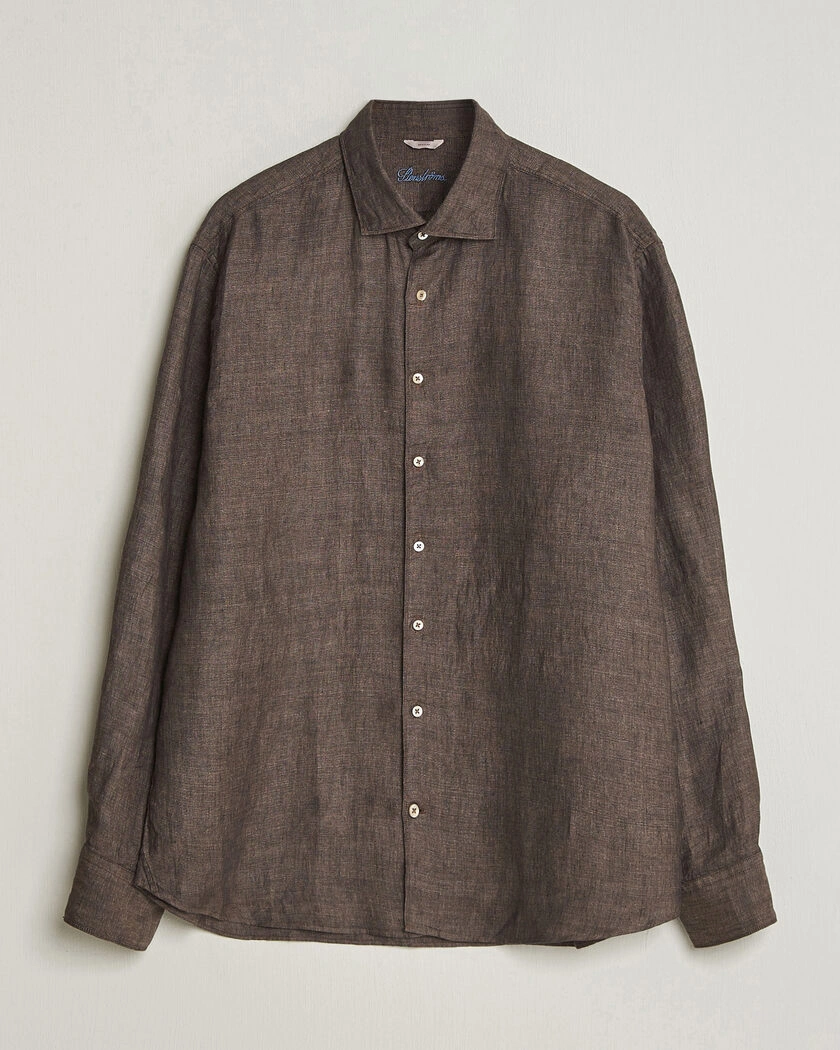 Stenströms Regular Fit Cut Away Linen Shirt Brown – Brown