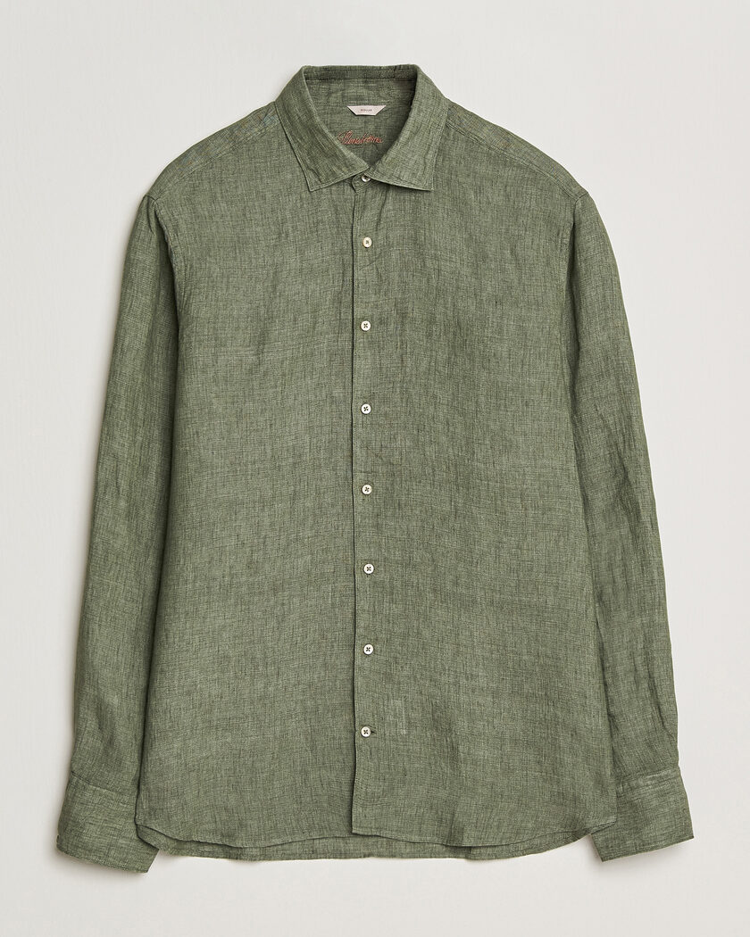 Stenströms Regular Fit Cut Away Linen Shirt Green – Green
