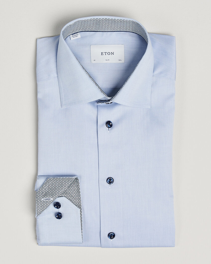 Eton Slim Fit Signature Twill Contrast Shirt Light Blue – Blue