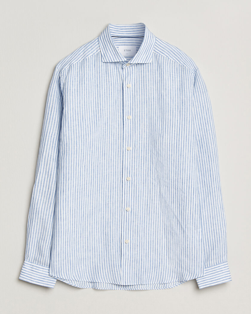 Eton Casual Fit Striped Linen Shirt Light Blue – Blue