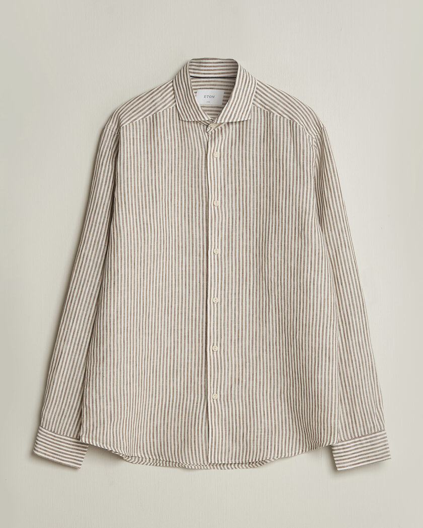 Eton Casual Fit Striped Linen Shirt Beige – Beige