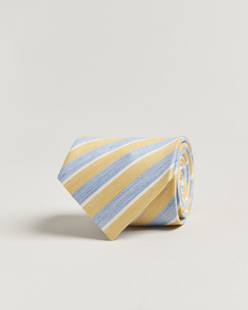 Eton Striped Linen Silk Tie Yellow/Blue – Multi-colour