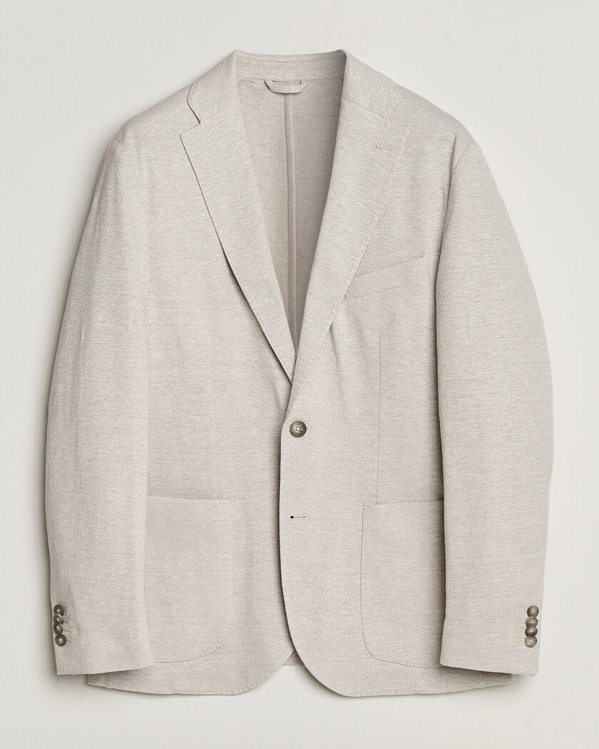 Eton Linen Jersey Herringbone Blazer Beige – Beige
