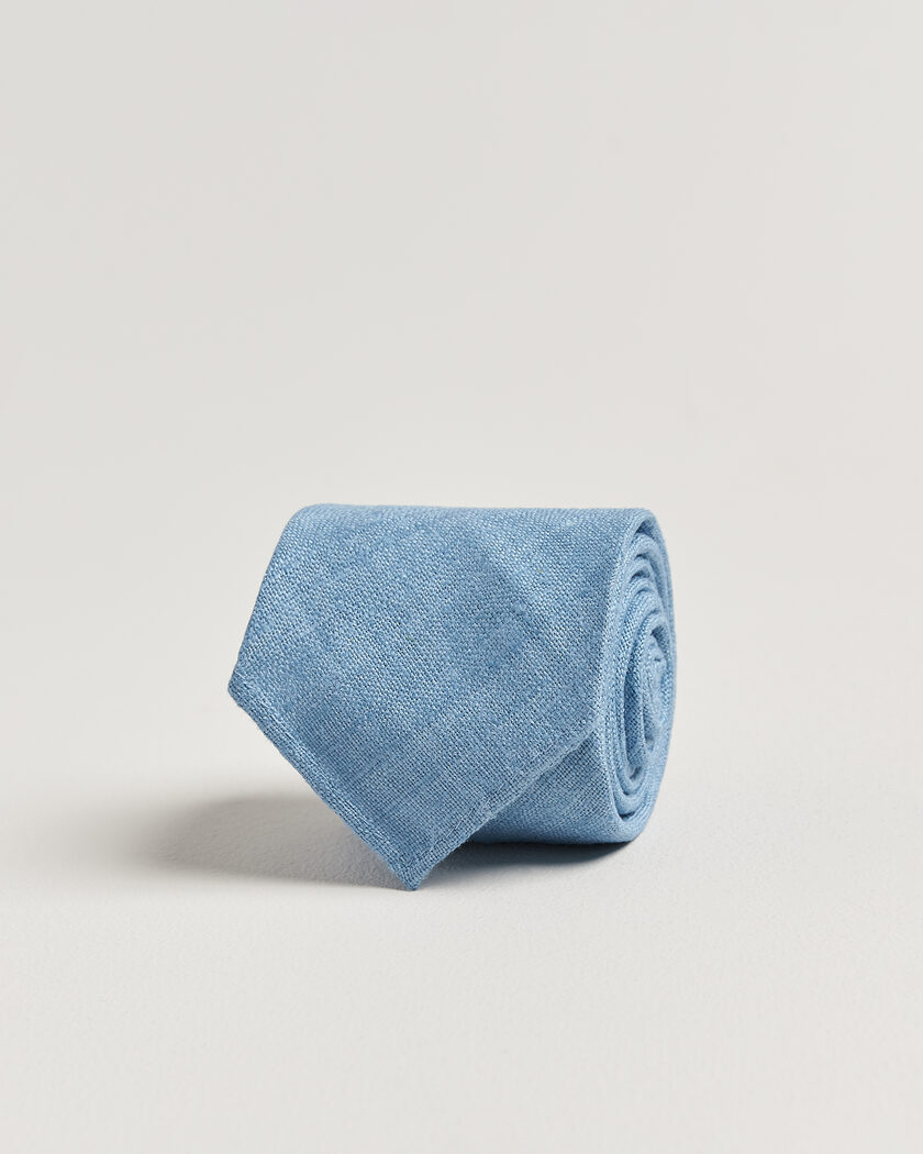 Drake's Silk Tussah Handrolled Tie Sky Blue – Blue