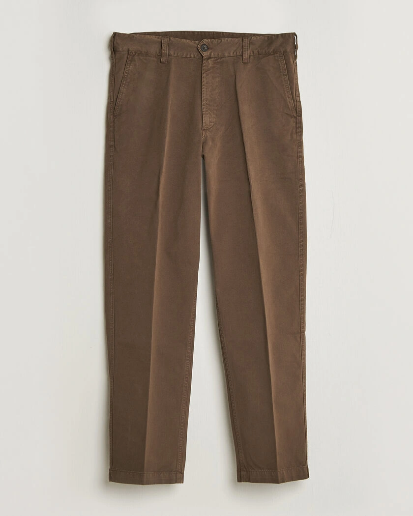 Drake's Peached Flat Front Cotton Chino Brown – Brown