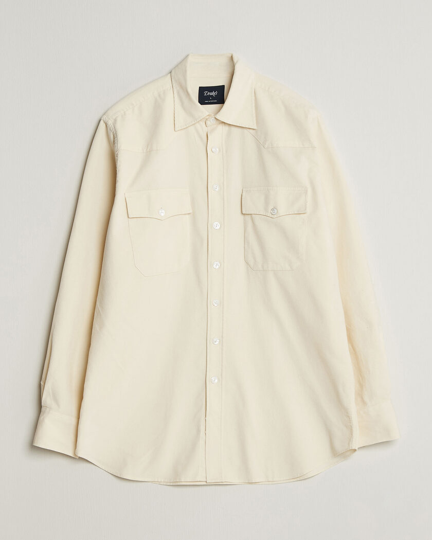 Drake's Needlecord Western Shirt White – White