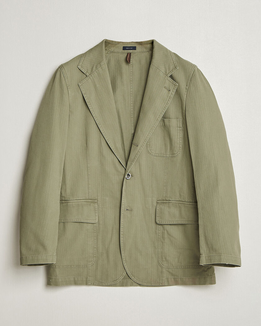 Drake's MKI Herringbone Games Blazer Olive – Green