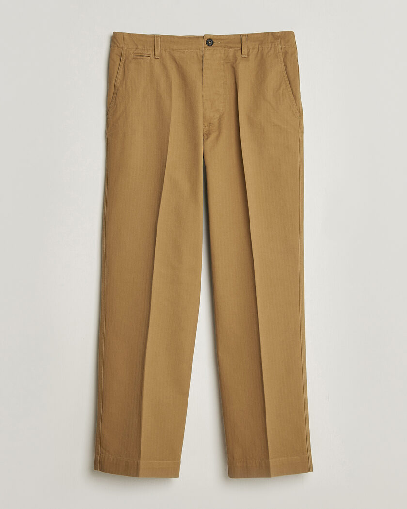 Drake's Herringbone Wide Leg Chino Khaki – Brown