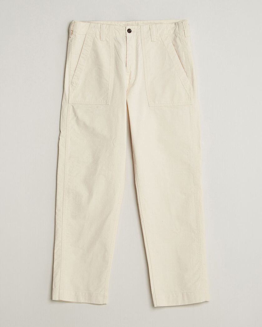 Drake's Twill Fatigue Trousers Ecru – White