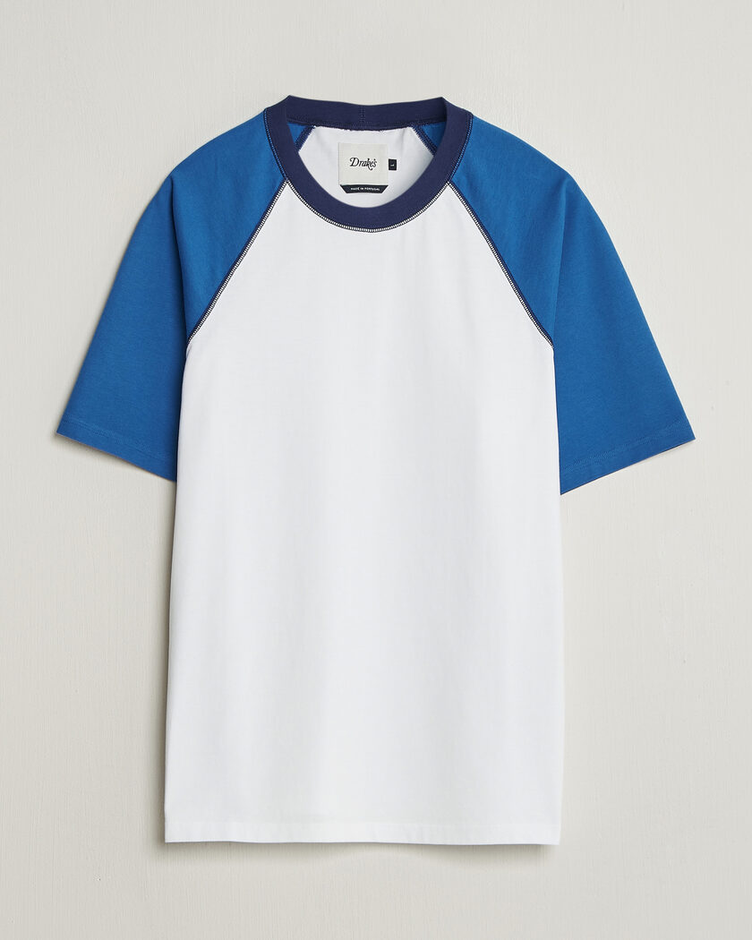 Drake's Two Tone Raglan T-Shirt White/Blue – Blue